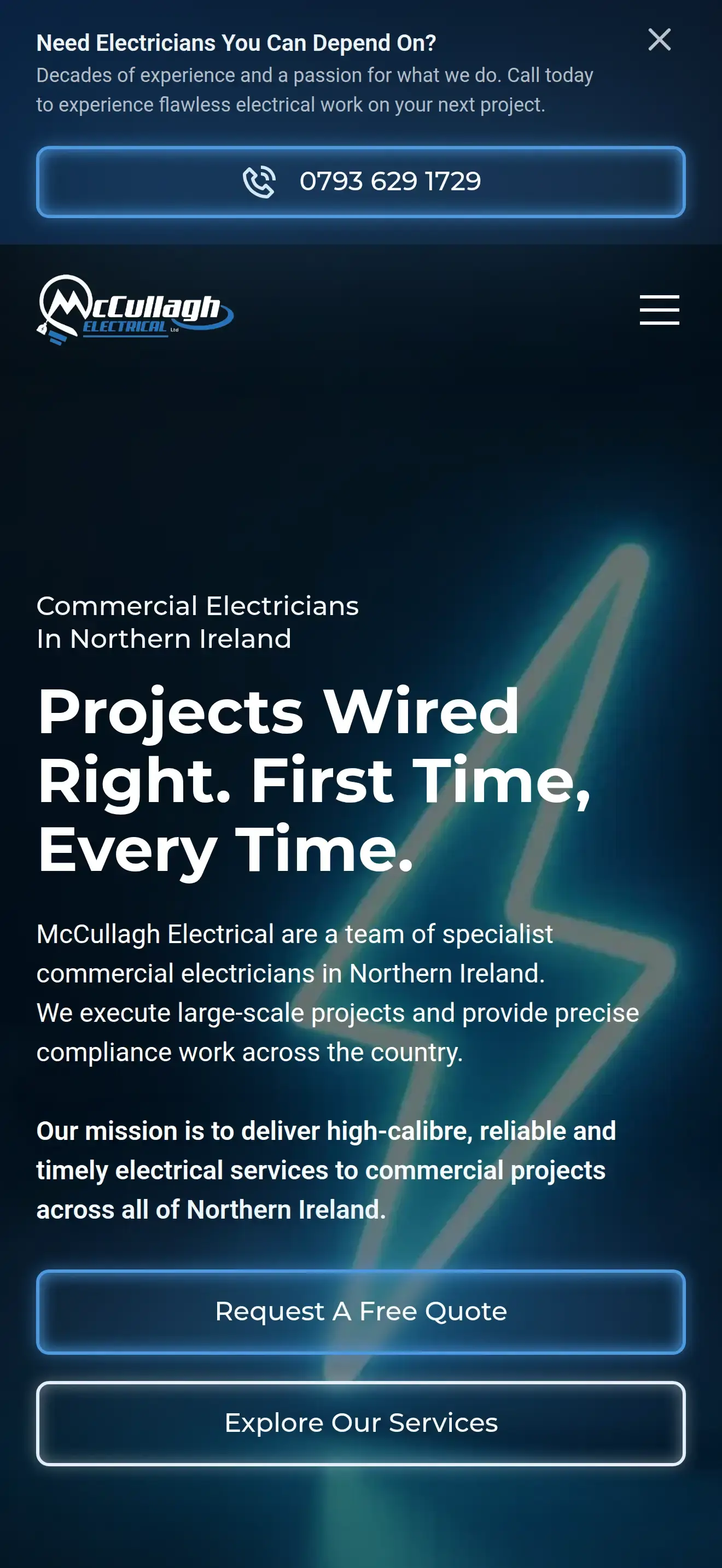 McCullagh Electrical's new website on a phone